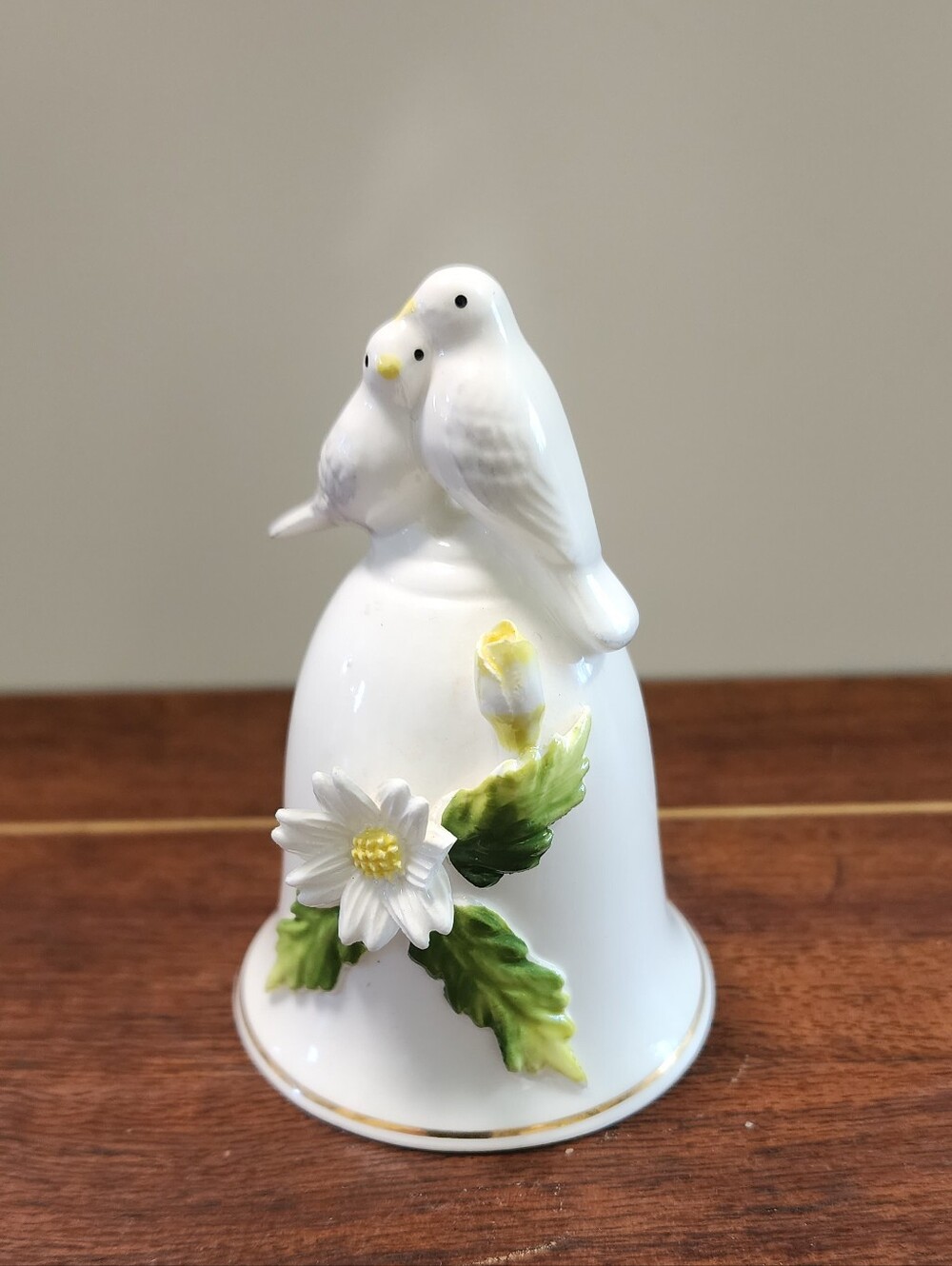 Vintage Fine Bone China Decorative Bell W/ Love Birds and White Flower